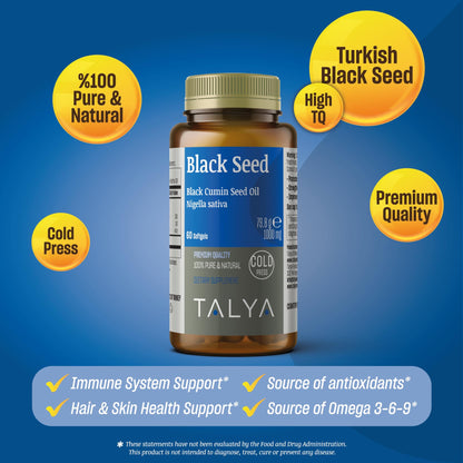 TALYA Black Seed Oil Softgel with High Thymoquinone | Immune & Digestive Support