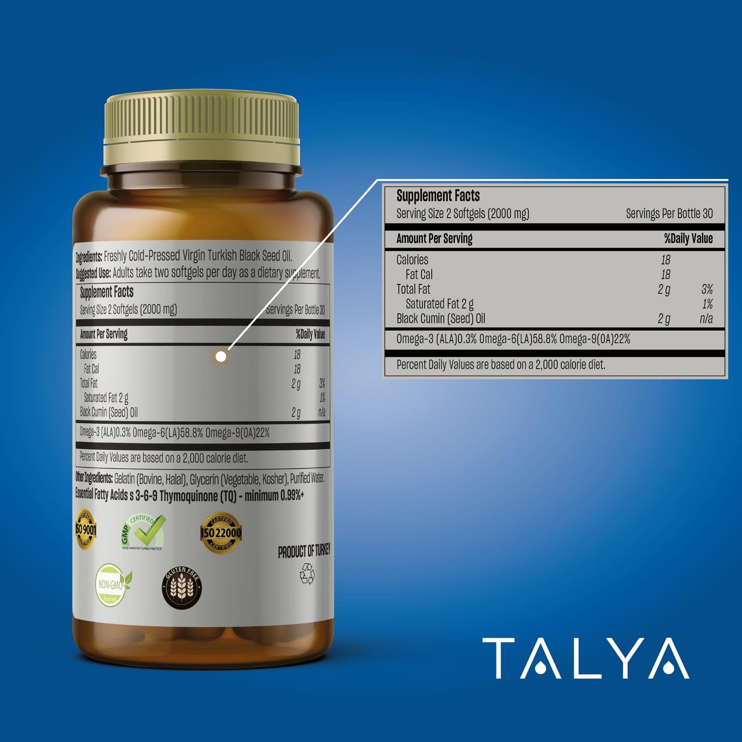 TALYA Black Seed Oil Softgel with High Thymoquinone | Immune & Digestive Support