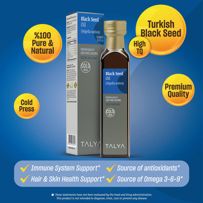TALYA Black Seed Oil 8.45 fl oz (250 ml) – Cold Pressed Turkish Black Seed Oil – Immune Support