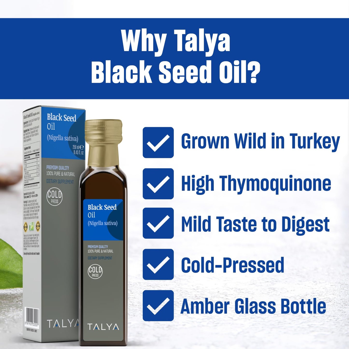 TALYA Black Seed Oil 8.45 fl oz (250 ml) – Cold Pressed Turkish Black Seed Oil – Immune Support