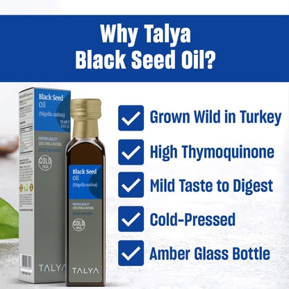 TALYA Black Seed Oil 8.45 fl oz (250 ml) – Cold Pressed Turkish Black Seed Oil – Immune Support