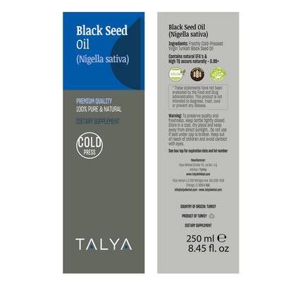 TALYA Black Seed Oil 8.45 fl oz (250 ml) – Cold Pressed Turkish Black Seed Oil – Immune Support