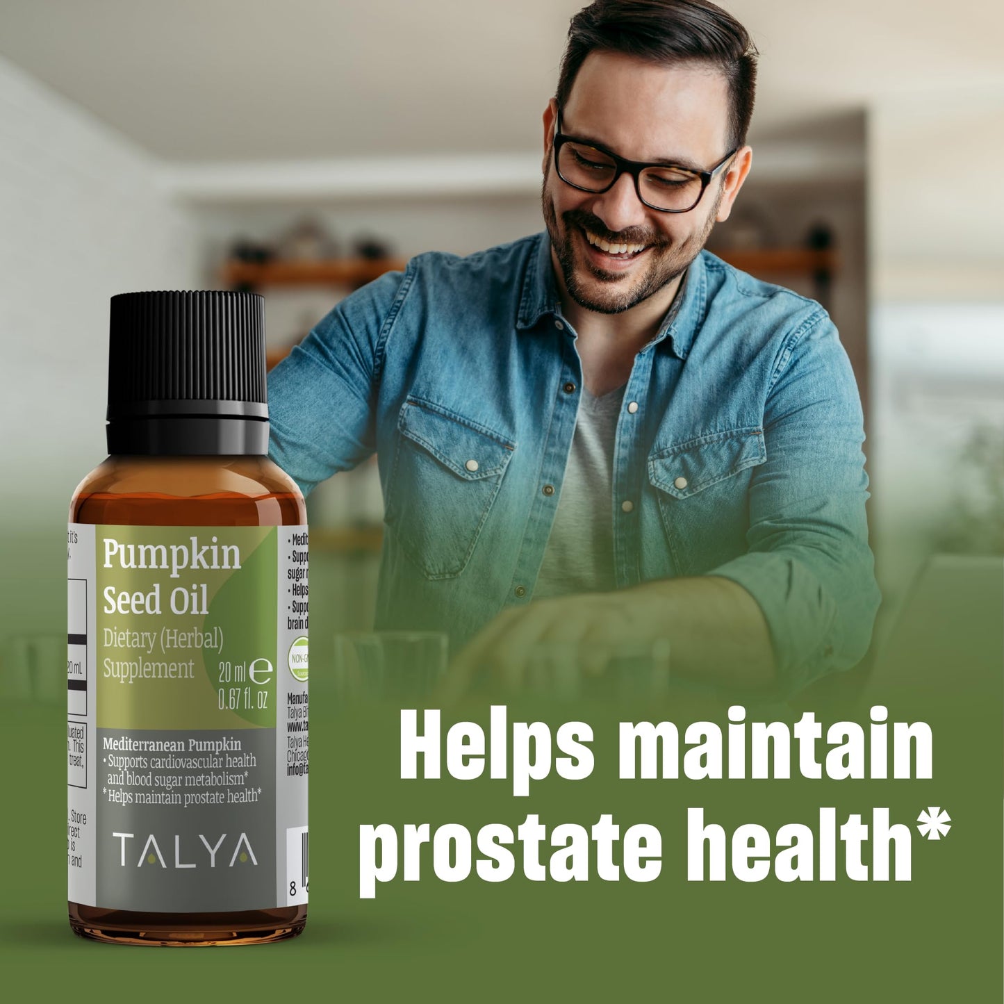 TALYA Pumpkin Seed Oil Drops – Cold-Pressed 0.67 oz | Prostate Support, Hair & Skin Health | Vegan