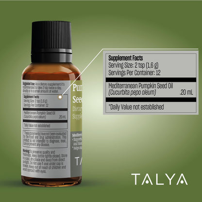 TALYA Pumpkin Seed Oil Drops – Cold-Pressed 0.67 oz | Prostate Support, Hair & Skin Health | Vegan