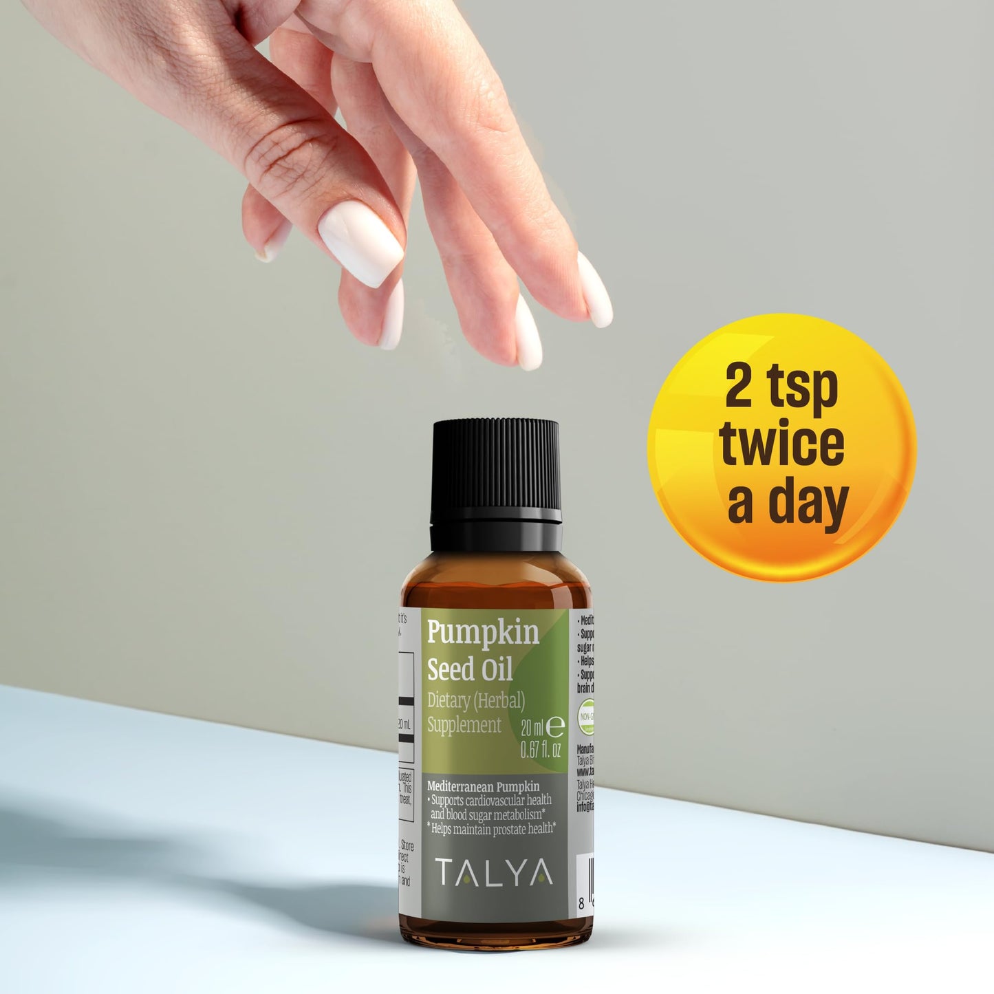 TALYA Pumpkin Seed Oil Drops – Cold-Pressed 0.67 oz | Prostate Support, Hair & Skin Health | Vegan
