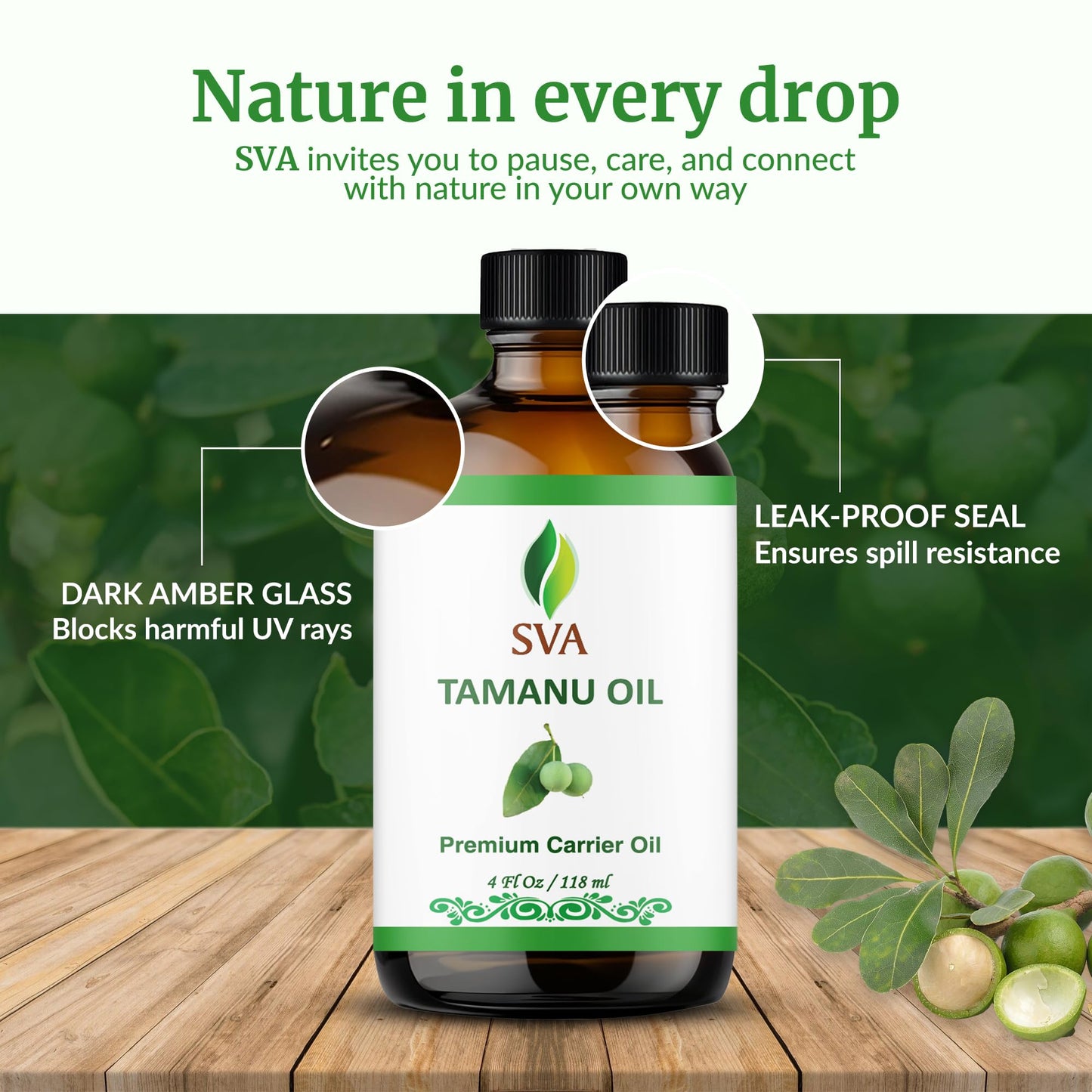 SVA Tamanu Oil - 4 Oz | 100% Natural Cold-Pressed Carrier Oil