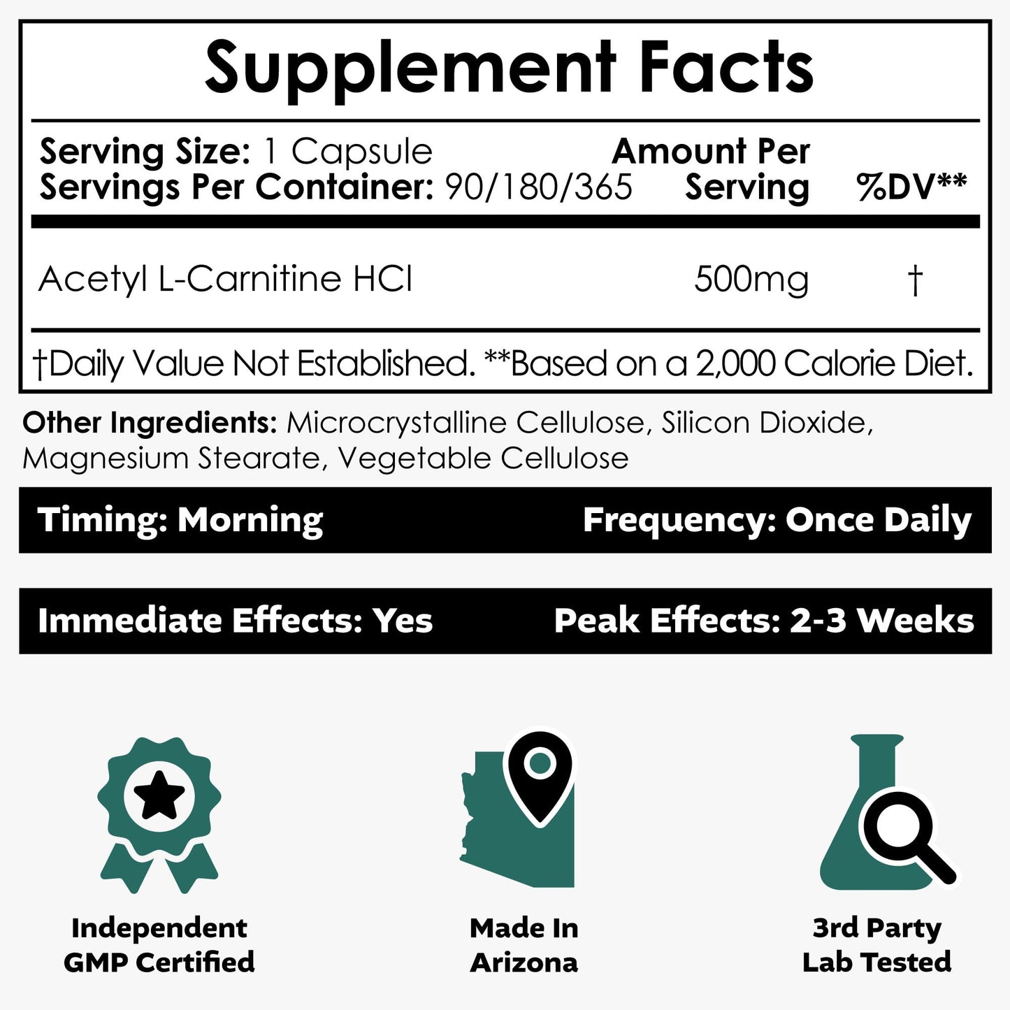 Acetyl L-Carnitine 500mg Capsules (ALCAR HCL) – 90 Count | Nootropics Depot