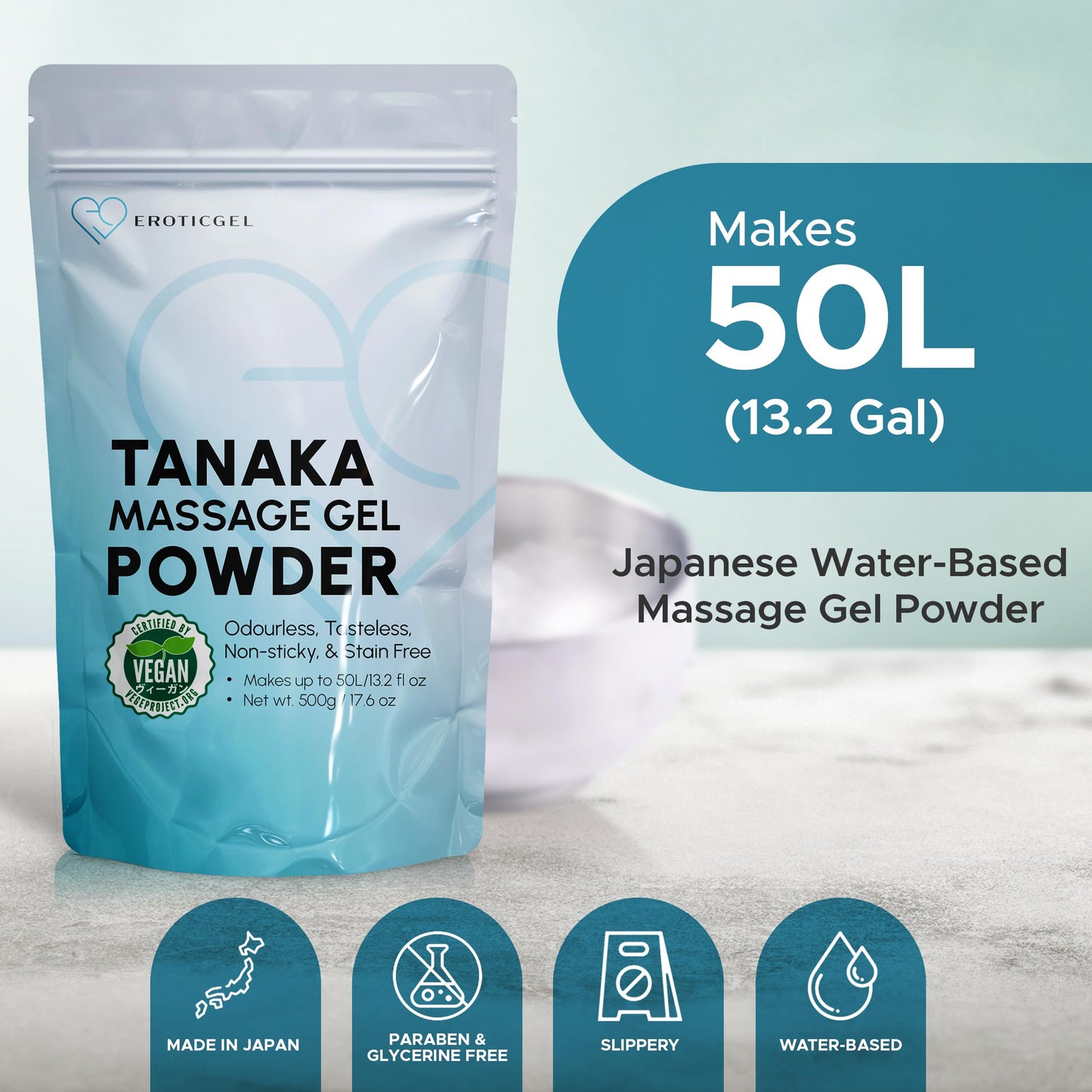 Tanaka Edition Nuru Massage Gel Powder 500g – Made in Japan, Aloe Vera, Seaweed & Green Tea