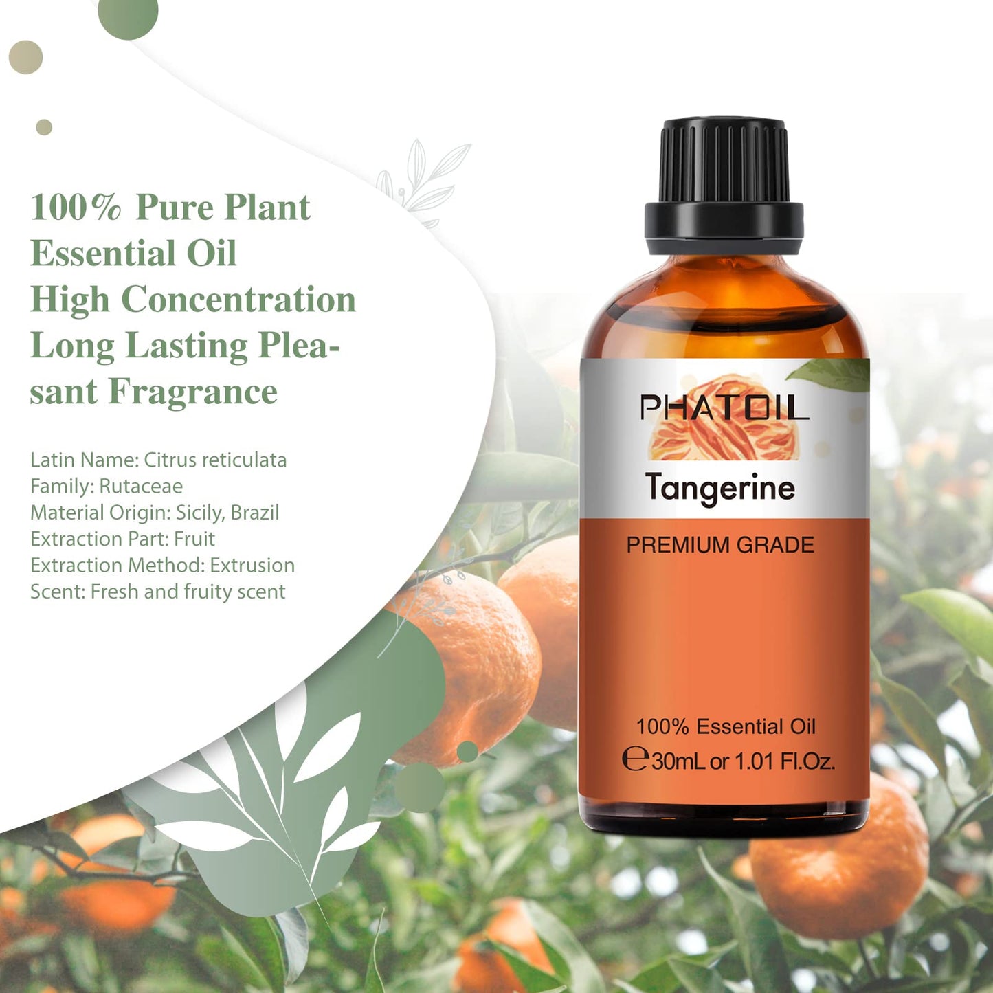 Tangerine Essential Oil 30ml – PHATOIL Pure Aromatherapy for Diffusers, DIY Soap, Candle, Bath Bombs