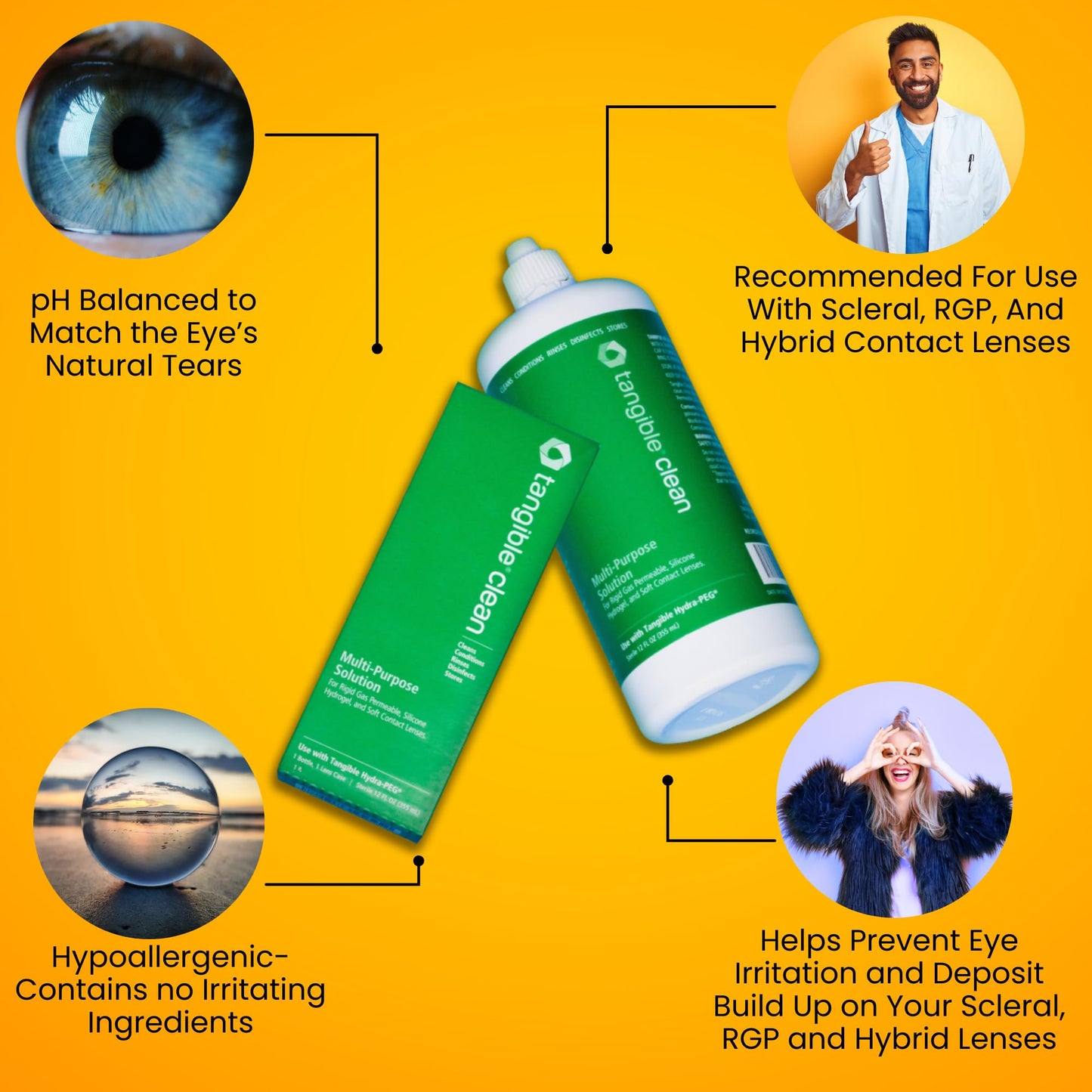 Tangible Clean Multi-Purpose Contact Lens Solution – Scleral, RGP & Gas Permeable, 12 oz with Case