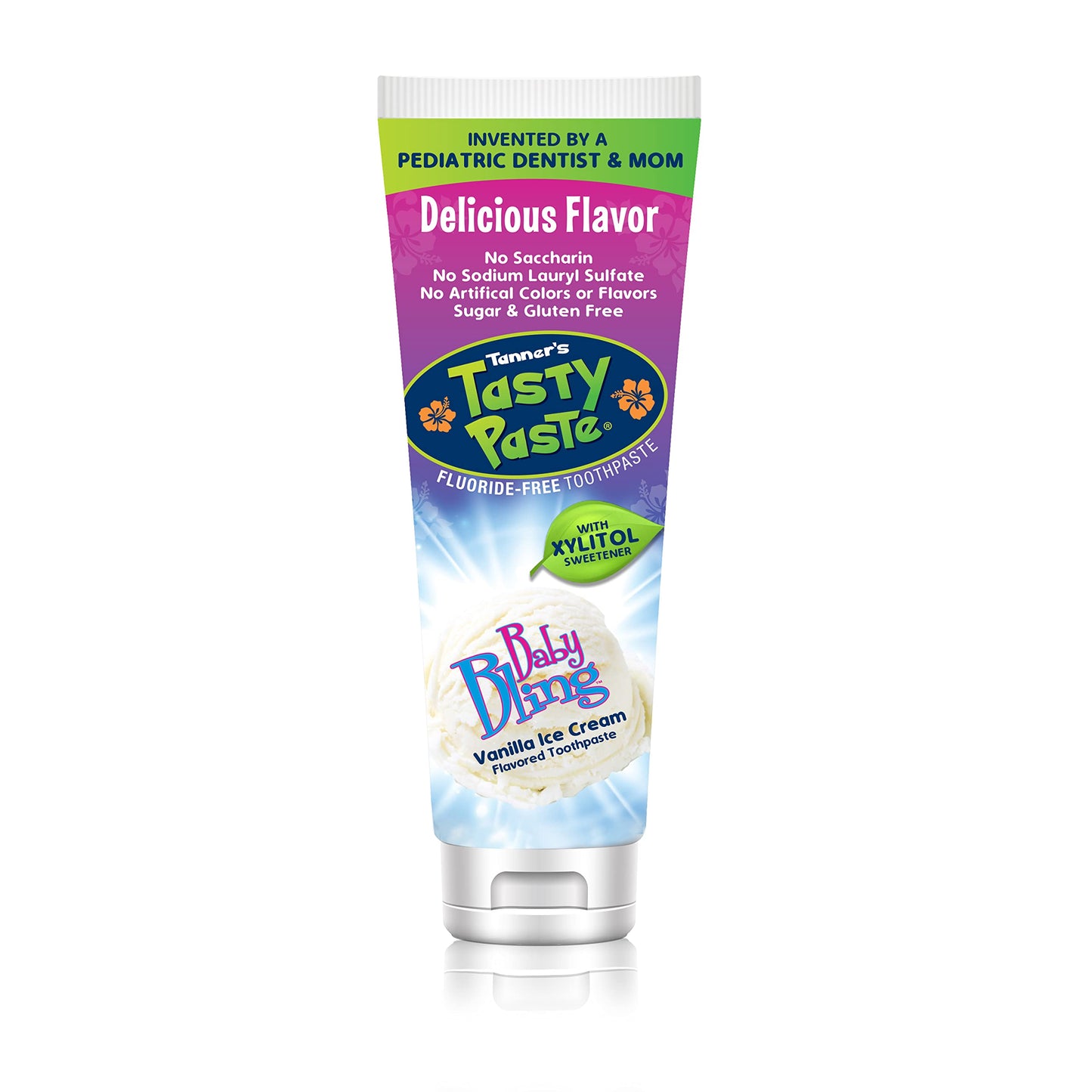 Tanner's Tasty Paste Baby Bling - Fluoride-Free Vanilla Toothpaste for Kids (4.2 oz)