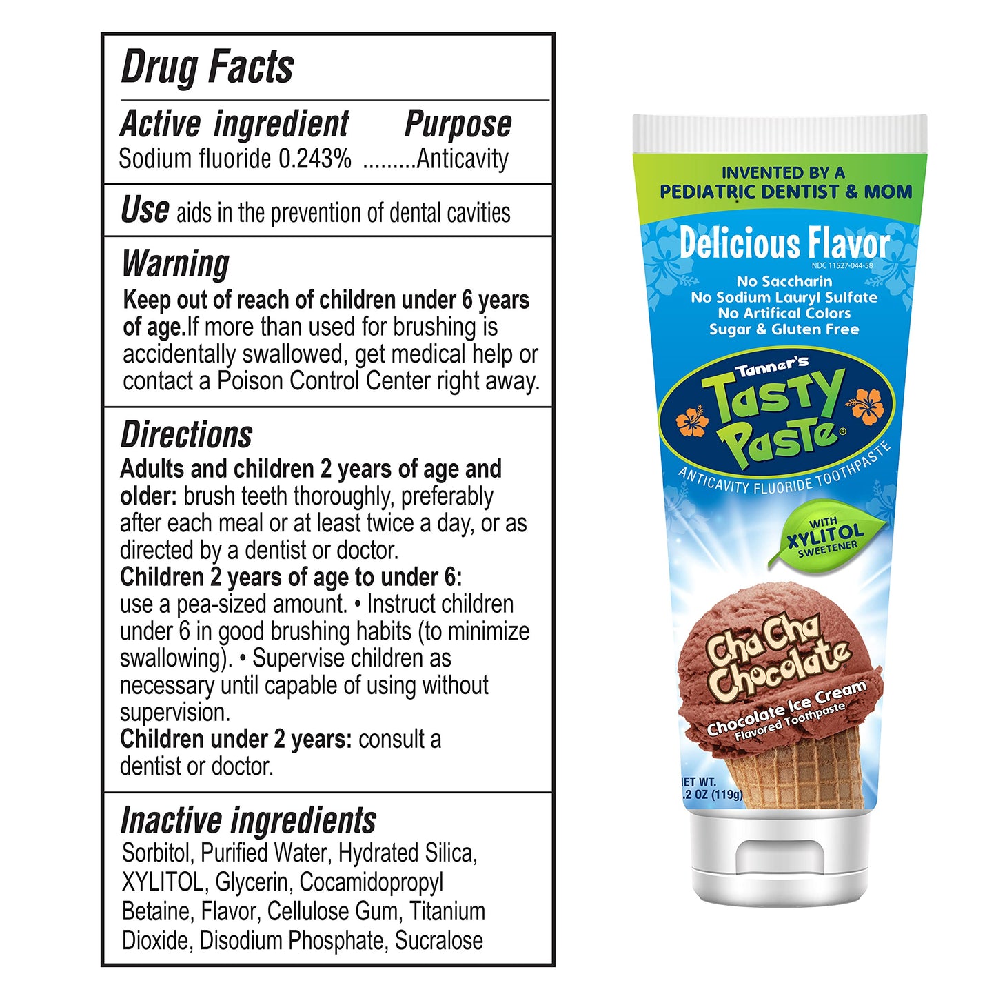 Tanner's Tasty Paste Cha Cha Chocolate Anti-Cavity Fluoride Toothpaste 4.2 oz - Kid-Friendly Chocolate Toothpaste
