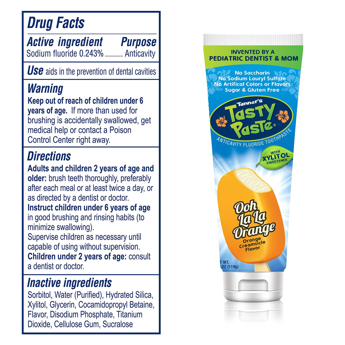 Tanner's Tasty Paste Ooh La La Orange - Anticavity Fluoride Kids Toothpaste (3-Pack)