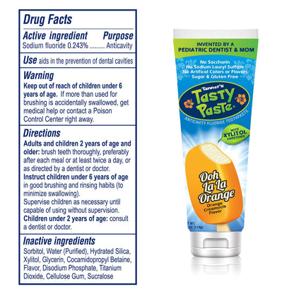Tanner's Tasty Paste Ooh La La Orange - Anticavity Fluoride Kids Toothpaste (3-Pack)