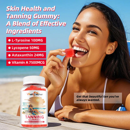 Tanning Gummies for Men & Women - Sugar Free, Vegan 60 Count with Astaxanthin, Lycopene & L-Tyrosine