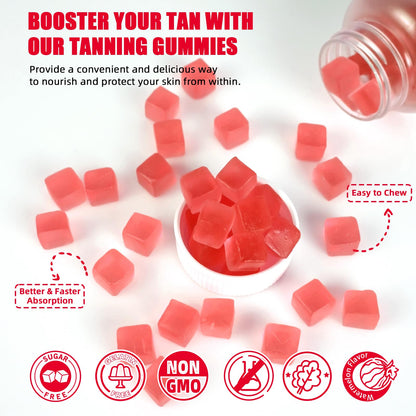 Tanning Gummies for Men & Women - Sugar Free, Vegan 60 Count with Astaxanthin, Lycopene & L-Tyrosine
