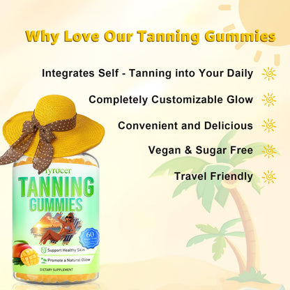 Tanning Gummies for Women & Men – Mango Flavor, 60 Count – Vegan, Non-GMO