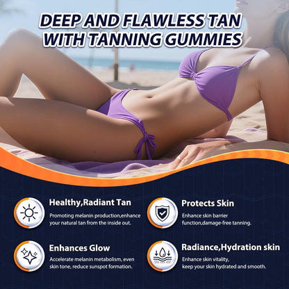 Tanning Gummies – Self-Tan Bronzing (Vegan, 60 Count) with Astaxanthin