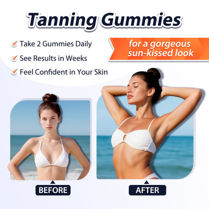 Tanning Gummies – Self-Tan Bronzing (Vegan, 60 Count) with Astaxanthin