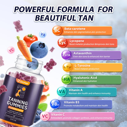 Tanning Gummies – Self-Tan Bronzing (Vegan, 60 Count) with Astaxanthin