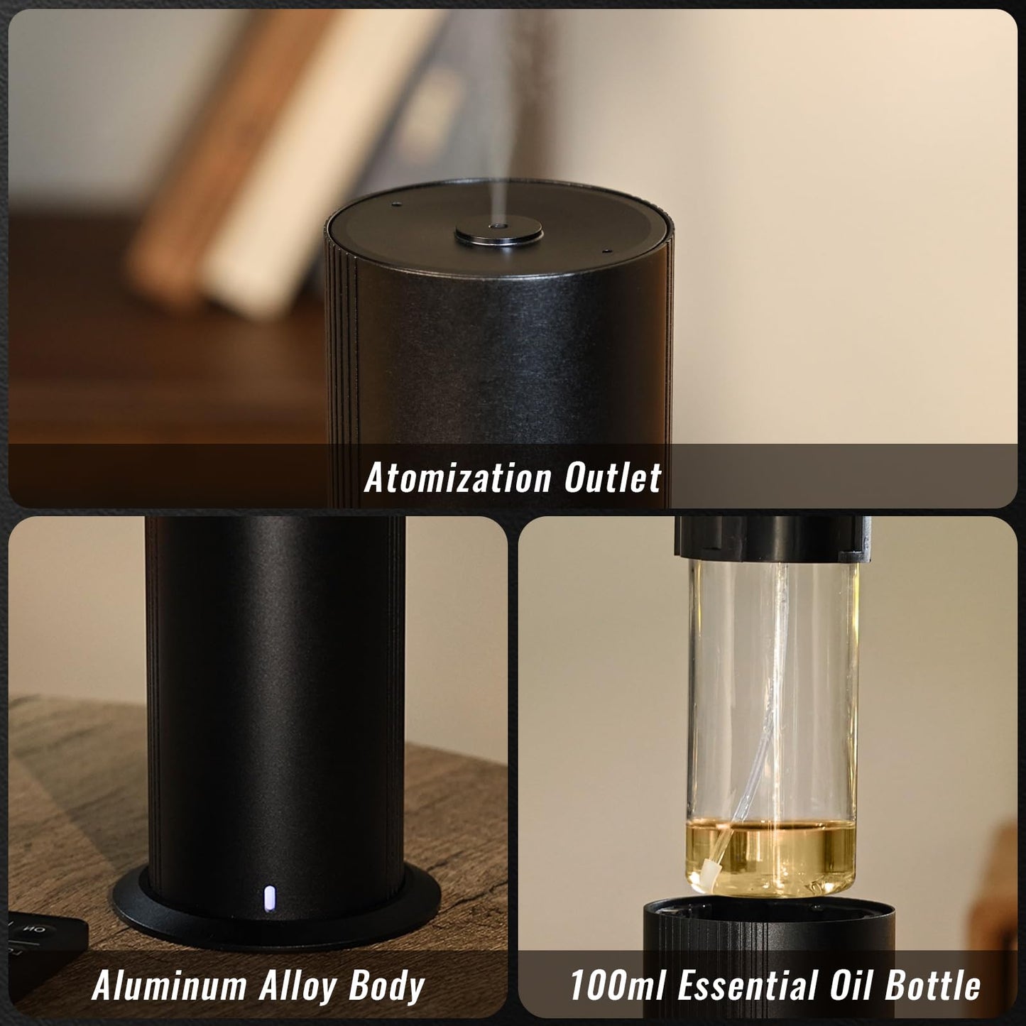 TANOXI Bluetooth Waterless Diffuser - 100ml, 2000 sq ft Coverage, App & Remote, Black