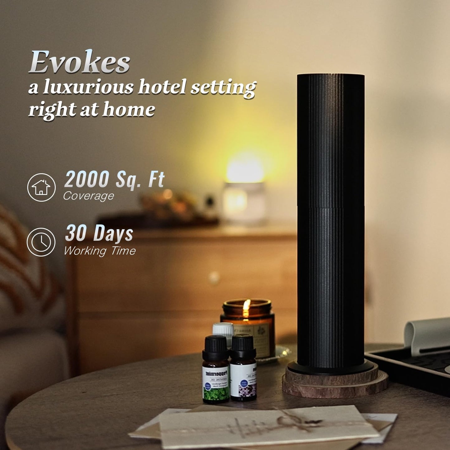 TANOXI Bluetooth Waterless Diffuser - 100ml, 2000 sq ft Coverage, App & Remote, Black