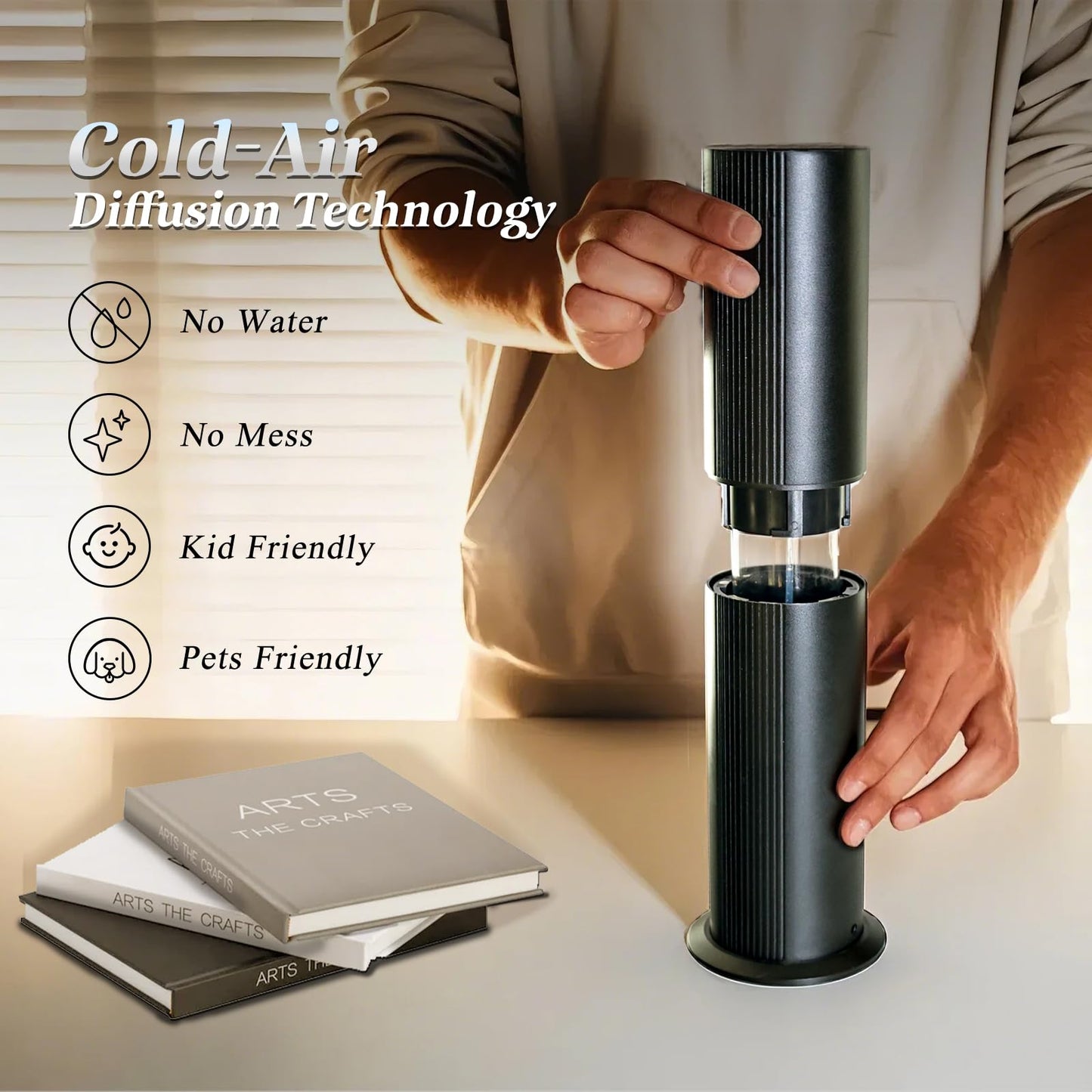 TANOXI Bluetooth Waterless Diffuser - 100ml, 2000 sq ft Coverage, App & Remote, Black