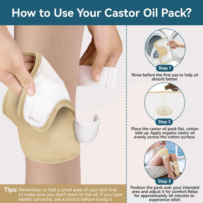 Taoscare 2 Pack Castor Oil Pack Wrap – Adjustable, Reusable Organic Cotton for Knee, Elbow & More