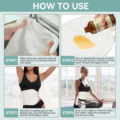Taoscare Castor Oil Pack Wrap – Organic Cotton Flannel, Leakproof Coating, 6 Adjustable Straps, Reusable