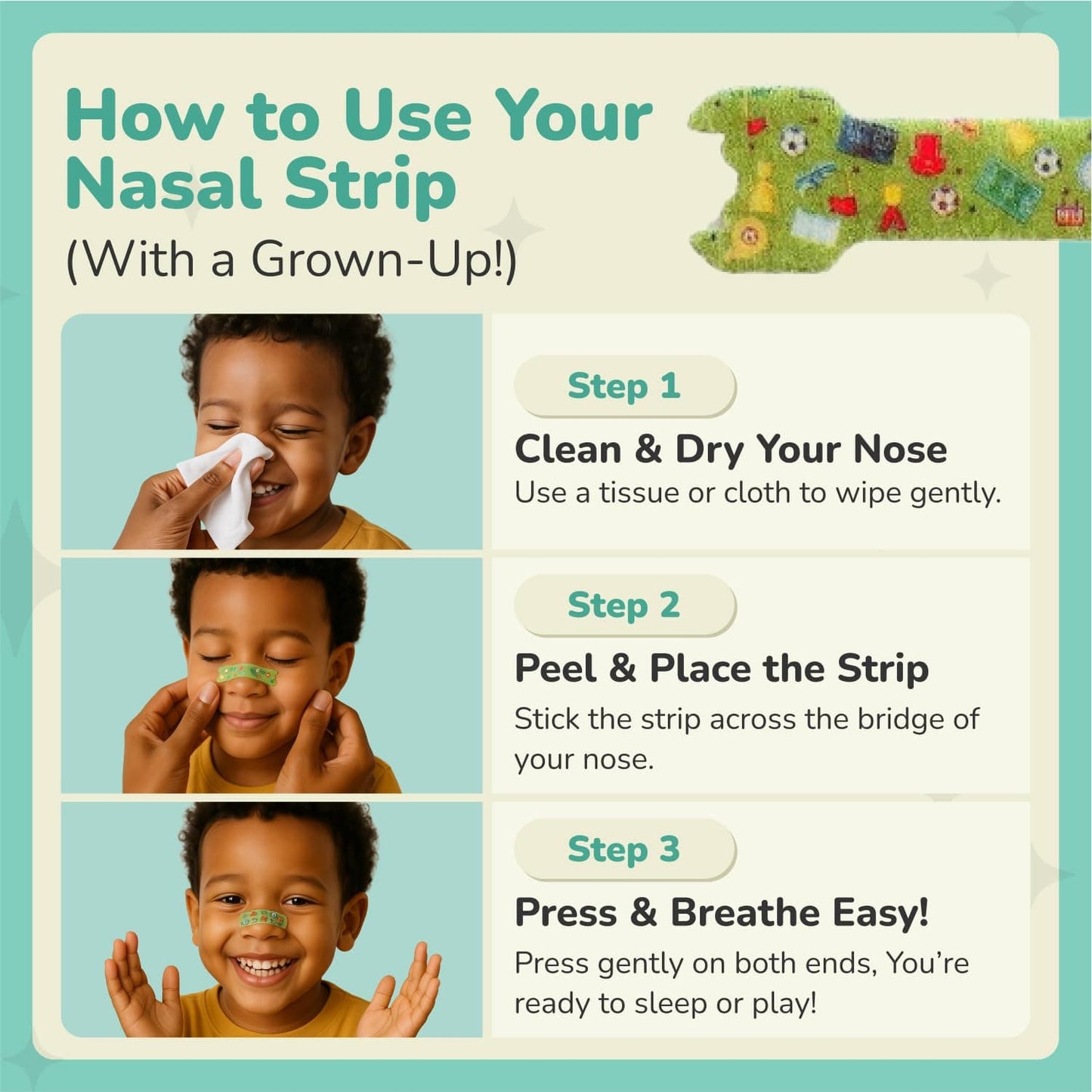 TapeGeeks Nasal Strips for Kids – Gentle, Drug-Free Nasal Strips for Ages 5+