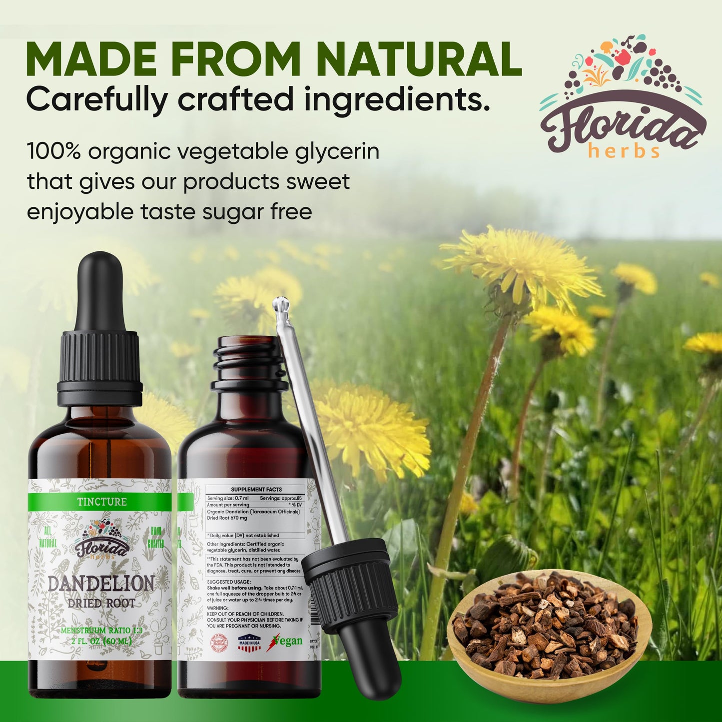 Dandelion Root Tincture Organic Dandelion Extract – 2 oz, 685 mg | Non-GMO