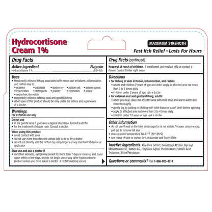 TARO Hydrocortisone Cream 1% with Aloe – Fast-Acting Anti-Itch Relief (2 oz)