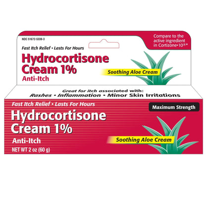TARO Hydrocortisone Cream 1% with Aloe – Fast-Acting Anti-Itch Relief (2 oz)