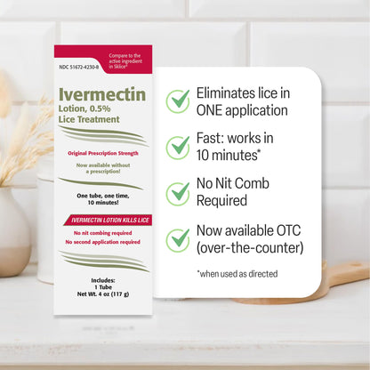 TARO Ivermectin Lotion 0.5% — One-Dose Lice Treatment for Adults (Kills Eggs & Nits, No Nit Combing)