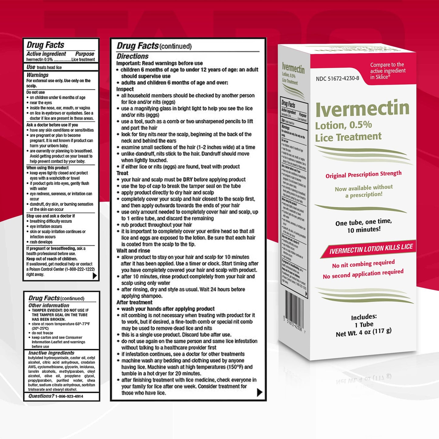 TARO Ivermectin Lotion 0.5% — One-Dose Lice Treatment for Adults (Kills Eggs & Nits, No Nit Combing)