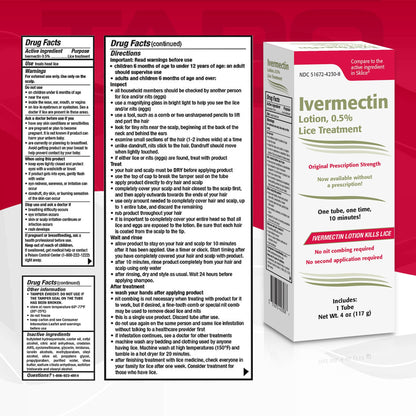 TARO Ivermectin Lotion 0.5% — One-Dose Lice Treatment for Adults (Kills Eggs & Nits, No Nit Combing)