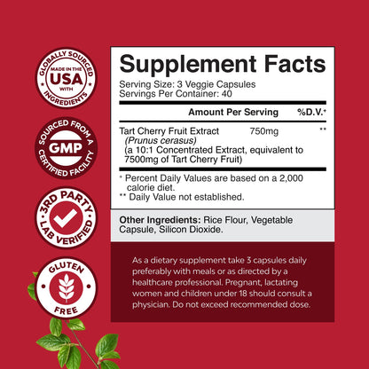 Advanced Tart Cherry Extract Capsules - 750mg | Uric Acid & Joint Support | 120 Count