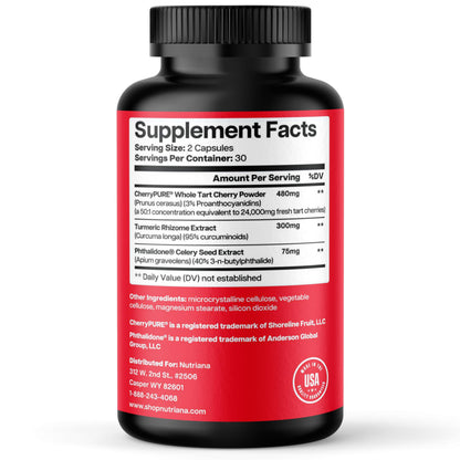 3-in-1 Tart Cherry Capsules with Turmeric & Celery Seed for Joints & Uric Acid Support | 60 Veggie Capsules | Made in USA