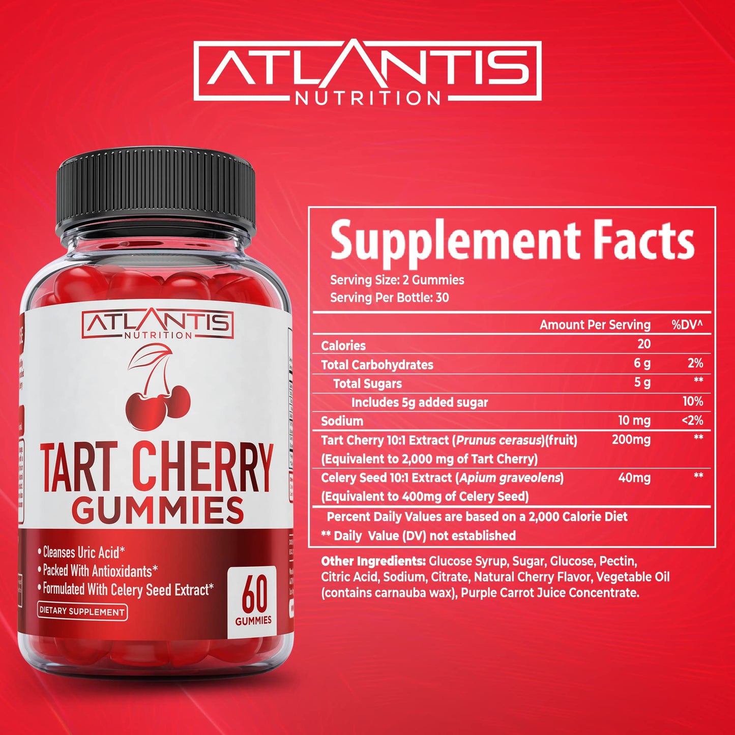 Atlantis Tart Cherry Gummies with Celery Seed Extract - Uric Acid Cleanse & Gout Relief