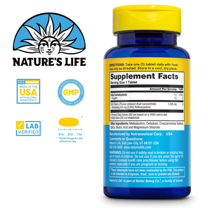 Nature's Life Tart Cherry 1200mg – Uric Acid & Muscle Recovery Support | 30 Servings
