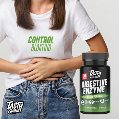 TASTY GAINS Digestive Enzymes – Gut Health & Bloating Relief (60 Capsules)