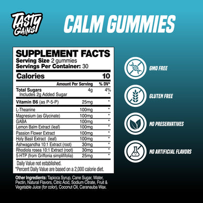 TASTY GAINS Magnesium Gummies – Sugar-Free Calm, Stress Relief & Sleep Support