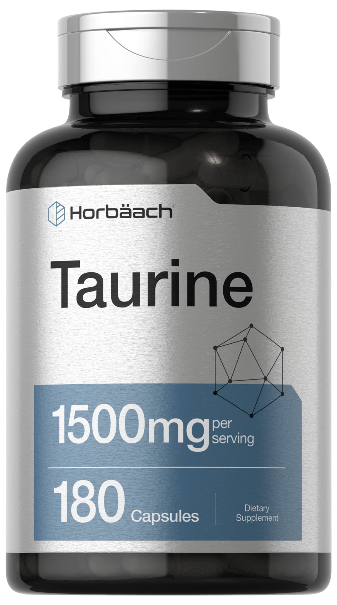 Horbäach Taurine Supplement 1500mg | 180 Capsules | Non-GMO & Gluten Free