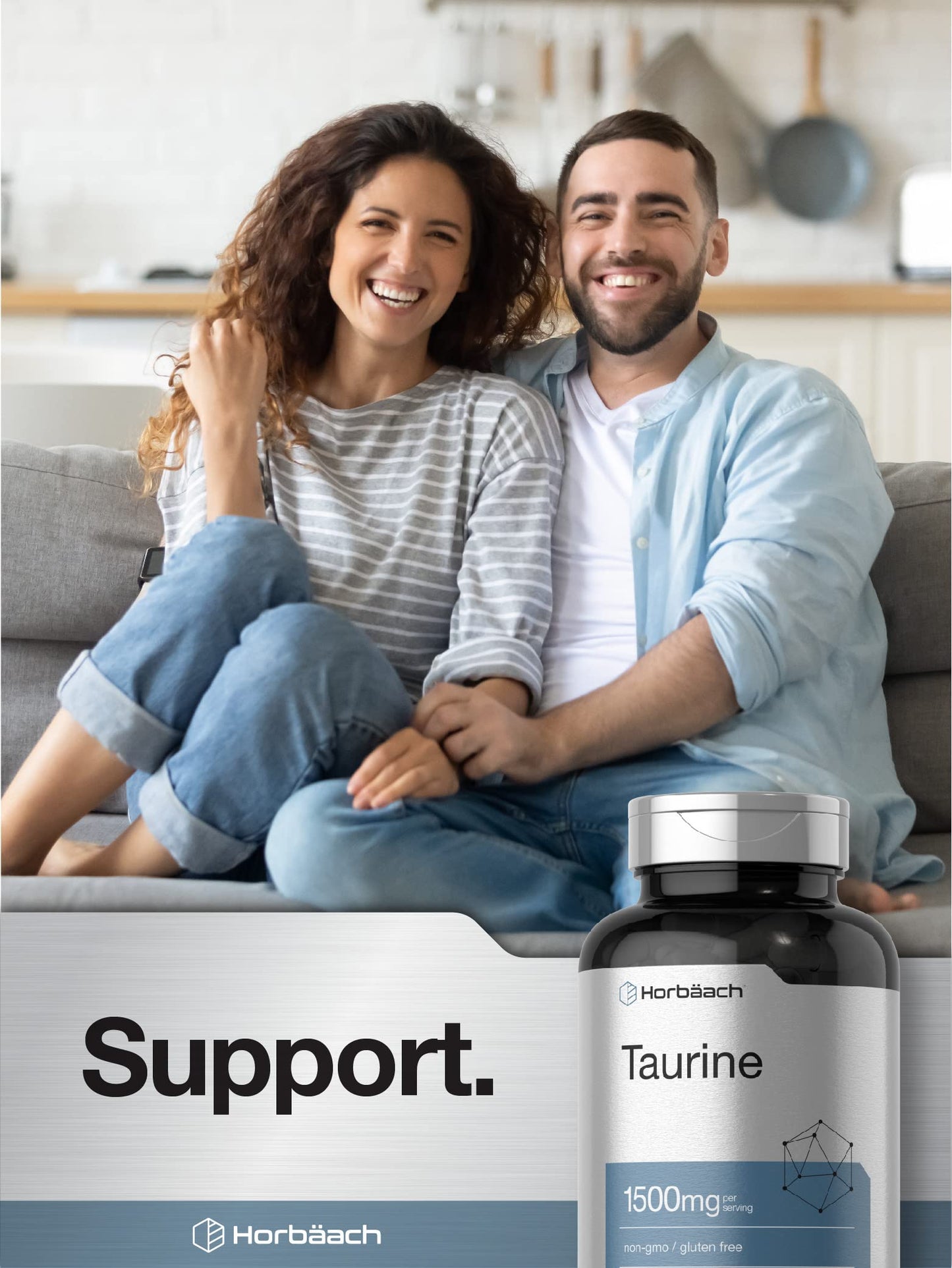 Horbäach Taurine Supplement 1500mg | 180 Capsules | Non-GMO & Gluten Free