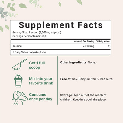 Micro Ingredients Taurine Powder Supplement | 1 KG, 2000 mg Per Serving | Unflavored Free Form | 100% Pure, Easily Absorbed