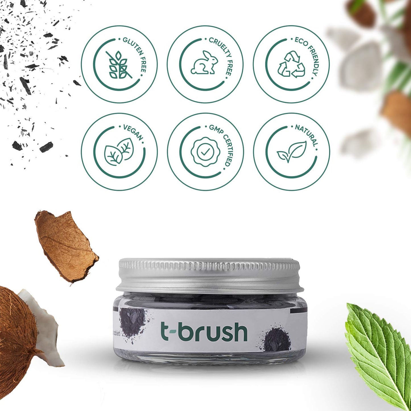 T-brush Whitening Travel Toothpaste Tablets – Natural, Activated Charcoal, Fluoride-Free, SLS-Free, Vegan – 90 Tablets