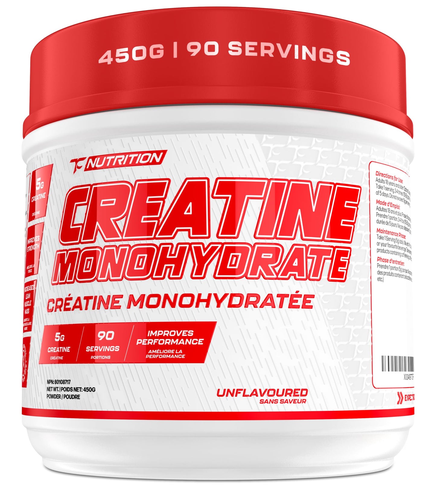 TC Nutrition Creatine Monohydrate Powder – 90 Servings (450g) 5g Per Serving