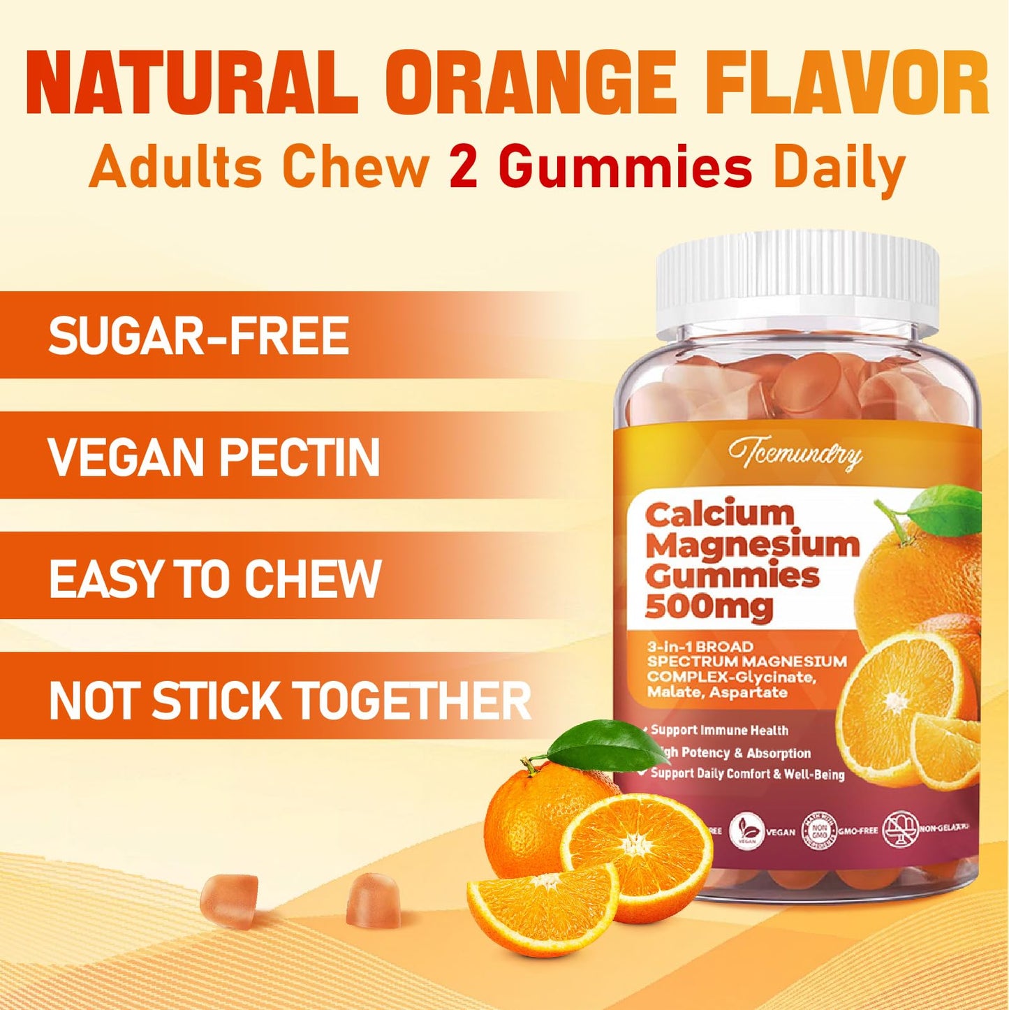 Calcium Magnesium Gummies 600 mg + D3 & K2 – 120 ct | Tcemundry