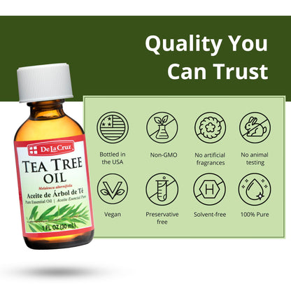 De La Cruz 100% Pure Tea Tree Essential Oil from Australia - Steam Distilled for Aromatherapy - 1 FL OZ (30 mL)