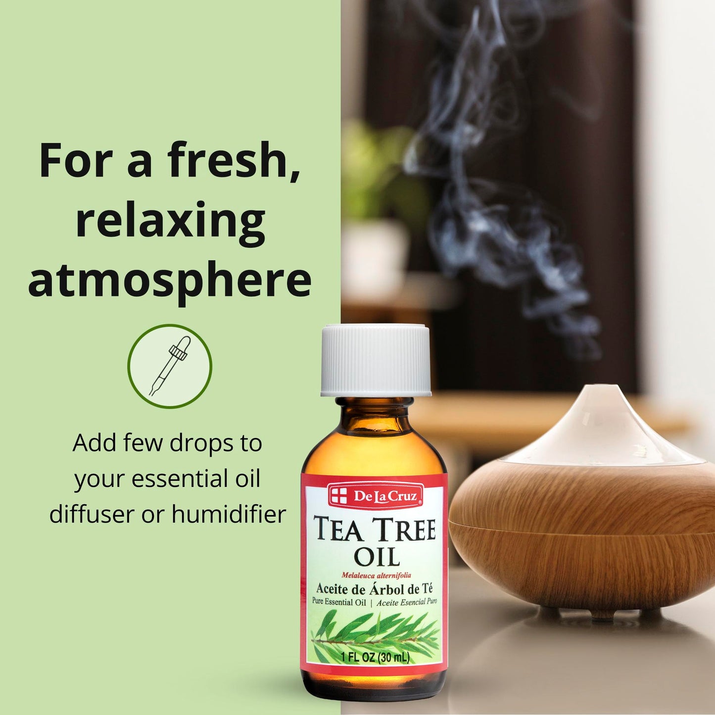 De La Cruz 100% Pure Tea Tree Essential Oil from Australia - Steam Distilled for Aromatherapy - 1 FL OZ (30 mL)